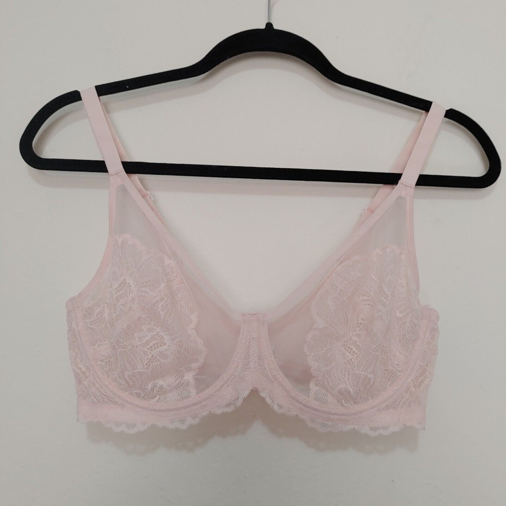 HSIA Blossom Light Pink Unlined Lace Minimizer Bra 34D Hook Loop Close B04-0227